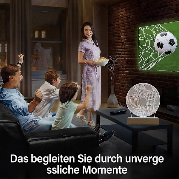 Natlampe LED sengelampe fodbold 3D natlampe med lampefod til børneværelsesindretning