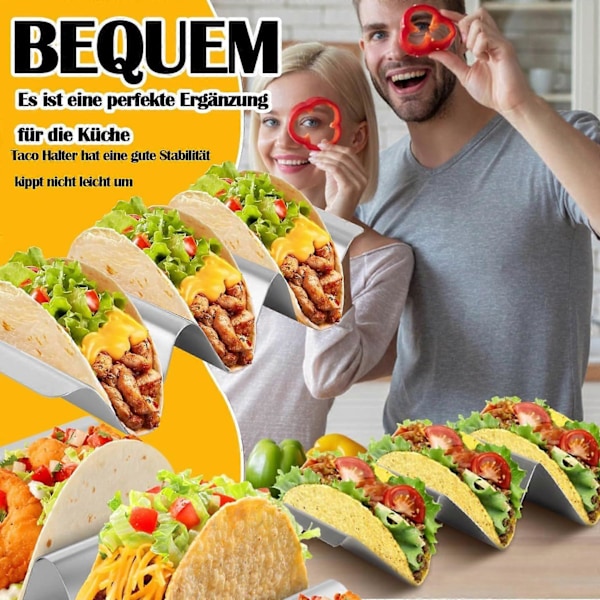 Tortillaform 2-delt taco holder i rustfrit stål med håndtag til grill & ovn madlavning