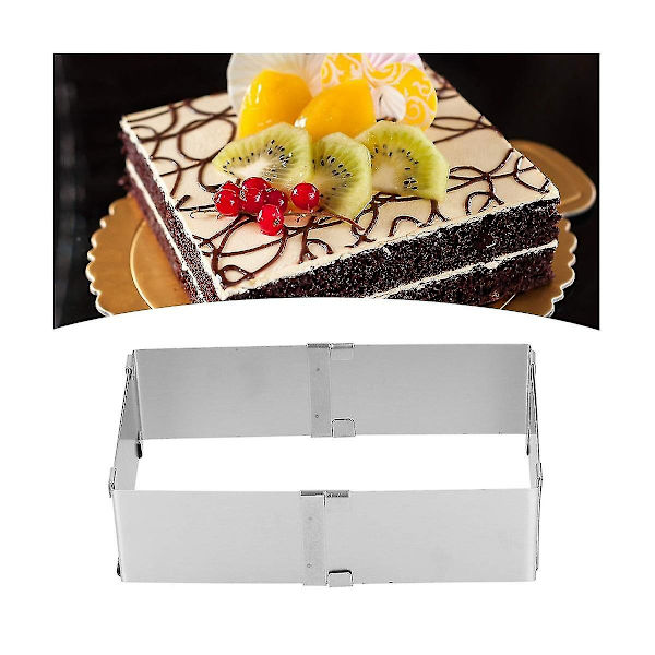 Justerbar Mousse Ring Sæt Kvadratisk Rustfrit Stål Kagebageskål Fødselsdag Bryllup Kagebageskål