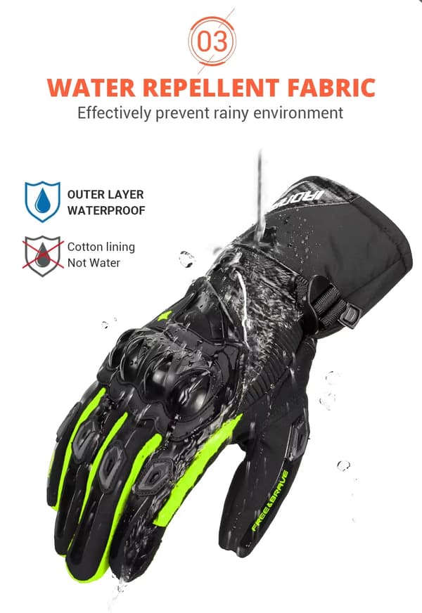 Vintermotorcykelhandskar för män, vattentäta, heltouch, polyester och bomull Black
