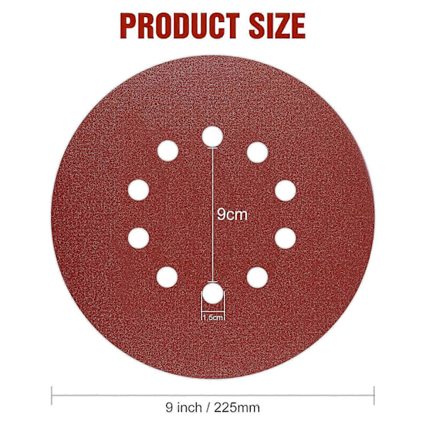 225mm Slibeskiver, 25 stk. P150 Korn 10 Huller Runde Slibepuder, til Lang Hals Slibere, Gipsvægsslibere og Giraf Slibning