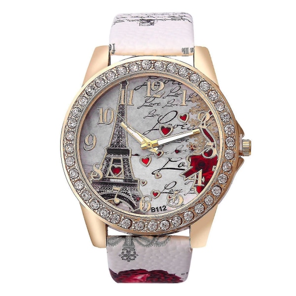 Muoti naisten kristallikaltainen nahkainen analoginen watch