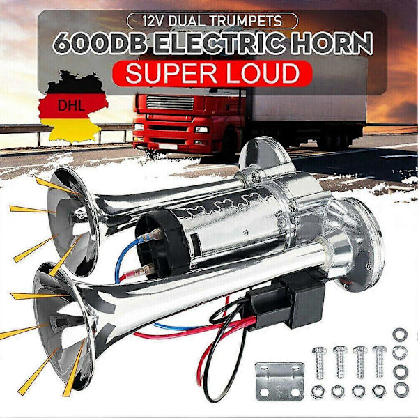 600DB 12V Tågehorn Luft Horn Trykluft Dobbelt Trompet Fanfare Horn Bil Lastbil Båd
