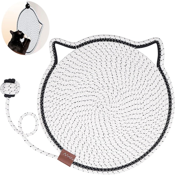 Cat Scratcher Mat, Natural Cotton Rope Cat Scratch Pad, 15.7'' Round Horizontal Floor Cat Scratching Pads for Indoor Cats