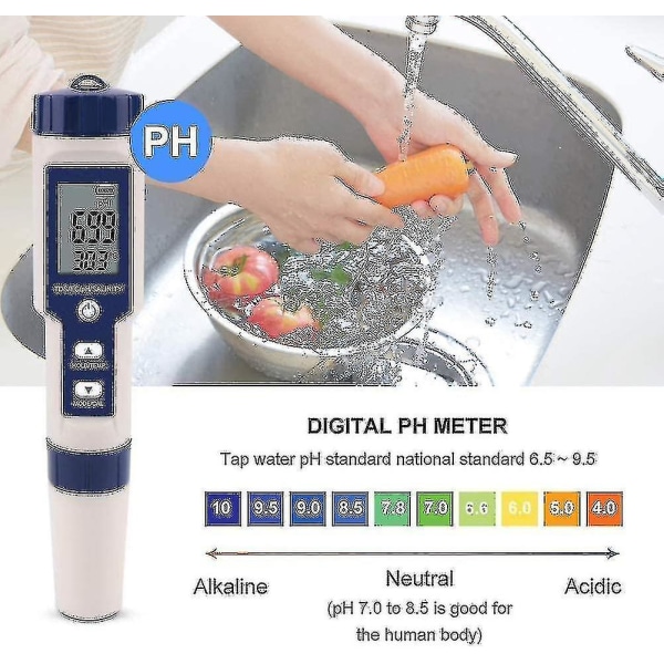 5-i-1-vanntester Multifunksjonell vannkvalitetstester, digital Tds/ec/salinity/ph/temperatur for drikkevann, basseng, akvarium, fisk