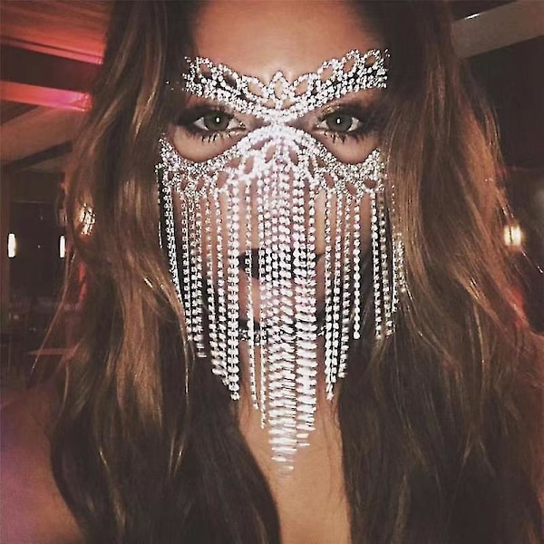 Krystall Slør Maske Rhinestone Duskkvast Katteøye Maske Mage Dans Maskerade Hodeplagg