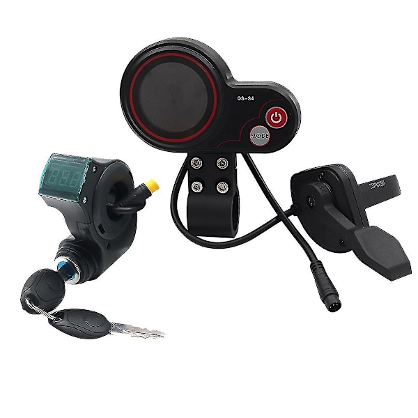 Qs-s4 36v-60v Tommelgass LCD-skjermsett + 3-polet tenningslås med nøkkel for Zero 8 9 10 8x 10x Elektrisk Scooter 6-polet skjerm