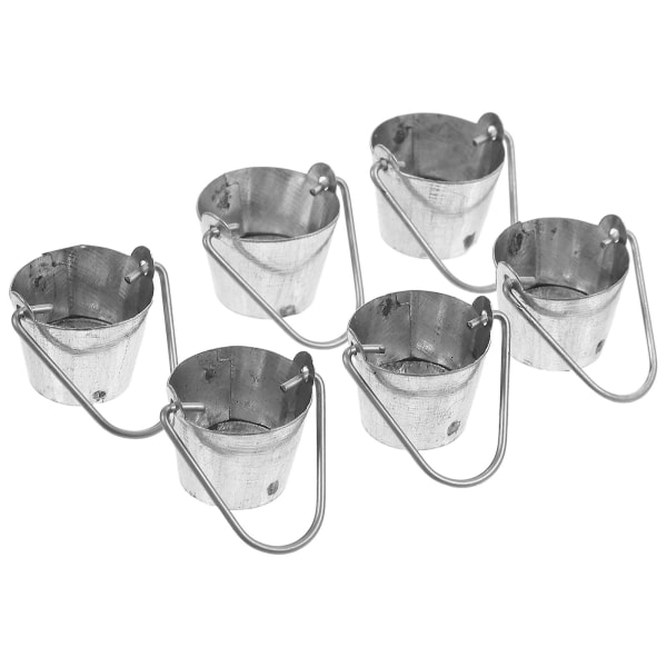 6 stk Miniatyr Jernbøtte Modell Dukkehust Mini Hagebøtte Mini Hage Layout Bøtte Modell