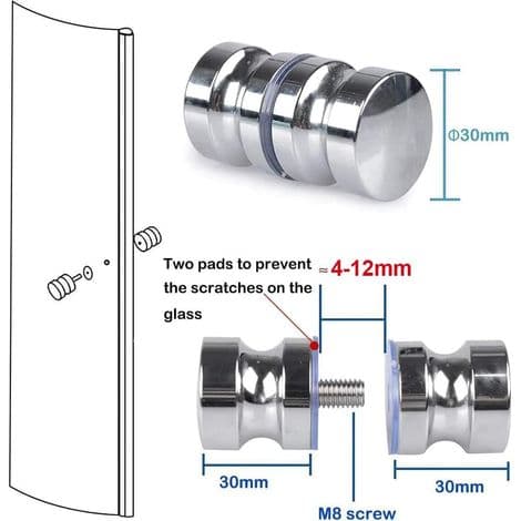 Dpzo – Brusebadsknop i rustfrit stål – Poleret design 30 mm x 59 mm – Kompatibel med glas- og skydedøre – Nem installation