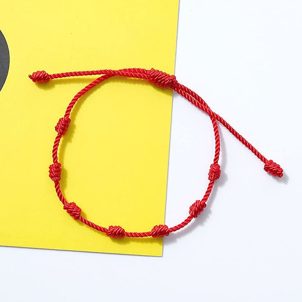 7 Knopars Röd Svart Rep Armband Sträng Justerbar Lyckobringande Armband Anklet Amulett för Kvinnor Män Pojkar Flickor Par Present
