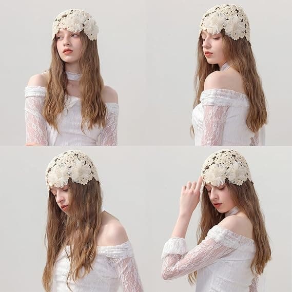 Hæklet Hat - Dame Sommerhat, Elegant Perle/Rhinesten Blomst Strikket Hat