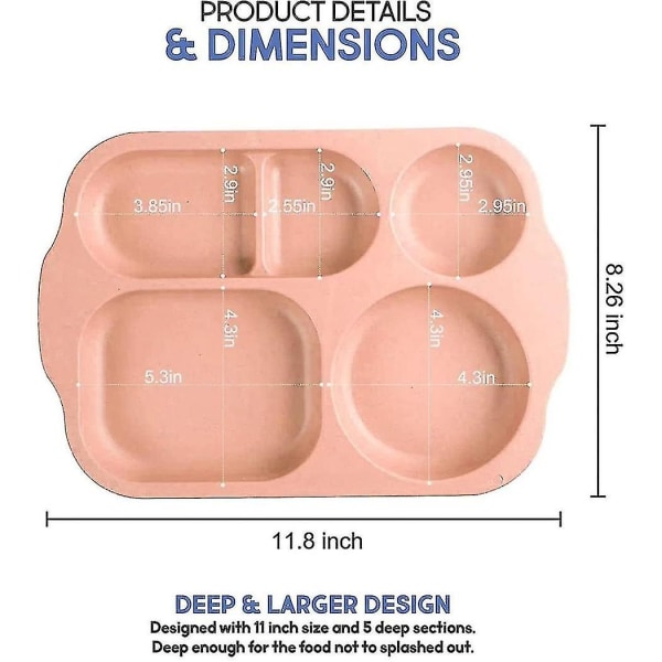 Middagstallriksset med 4 delade tallrikar, 5 fack, plasttallrik, bestick för vuxna och barn, mikrovågsugnssäker