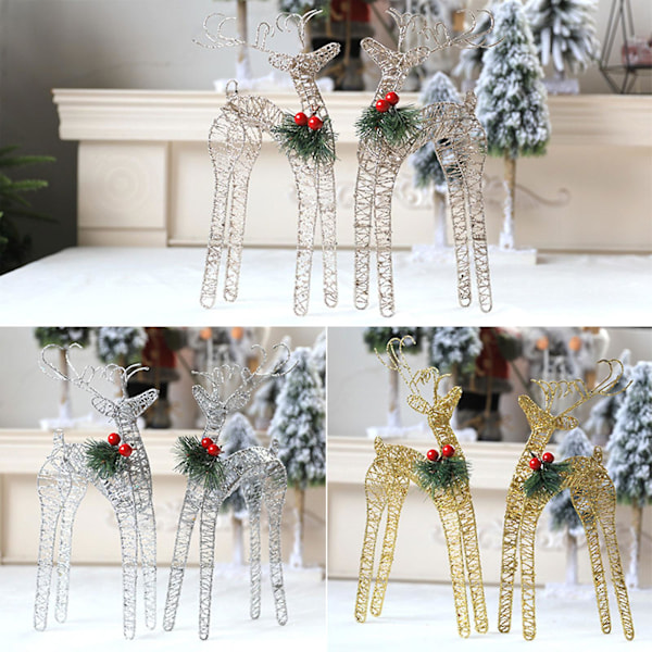 Juleornament af smedejern med elg, 1 par, rød bær, fyrrenåle, glitter