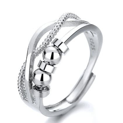 Sølv angstring, stresslindrende fidget spinner ring, perlebesat, zirkon tommelfingerring