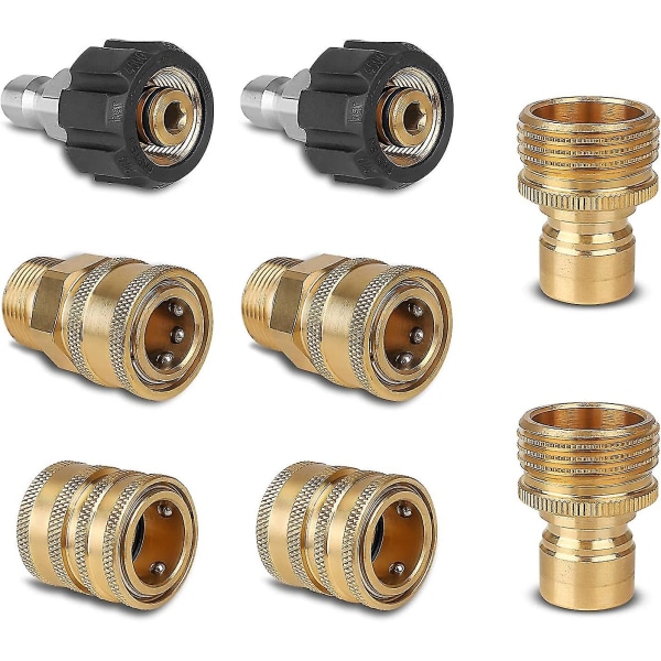 Trycktvättsadapterset, Snabbkopplingsslangkopplingar, Mässingkopplingar av M22-14 Swivel till 3/8\" Snabbkoppling, 3/4\" Han till 1/2\" Snabbkoppling, 8