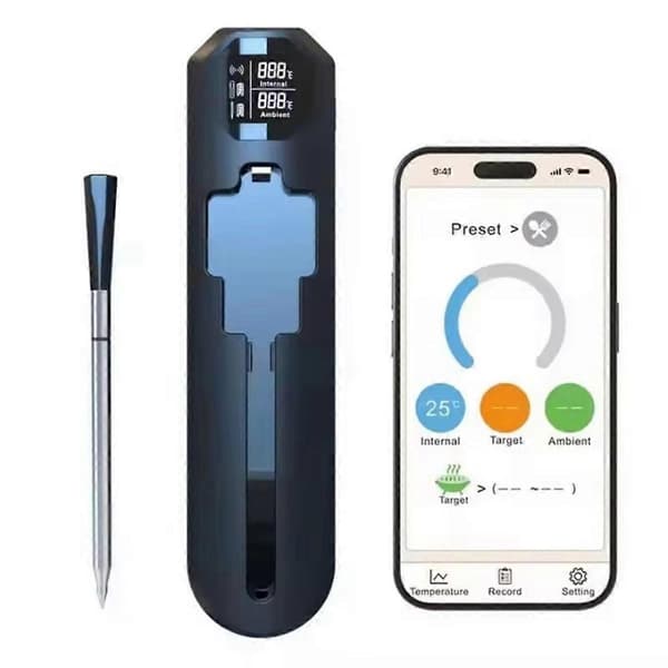 Trådløst digitalt kødtermometer dobbelt termometer keramisk probe IPX7 vandtæt Bluetooth grill BBQ