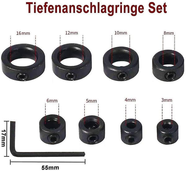 Bor Dybdestop 8 stk Dybdestop Borbit Positioner Ring Krage Ring Positioner Med Hex Nøgle Til Borbit Konsistent Boring-3-16mm