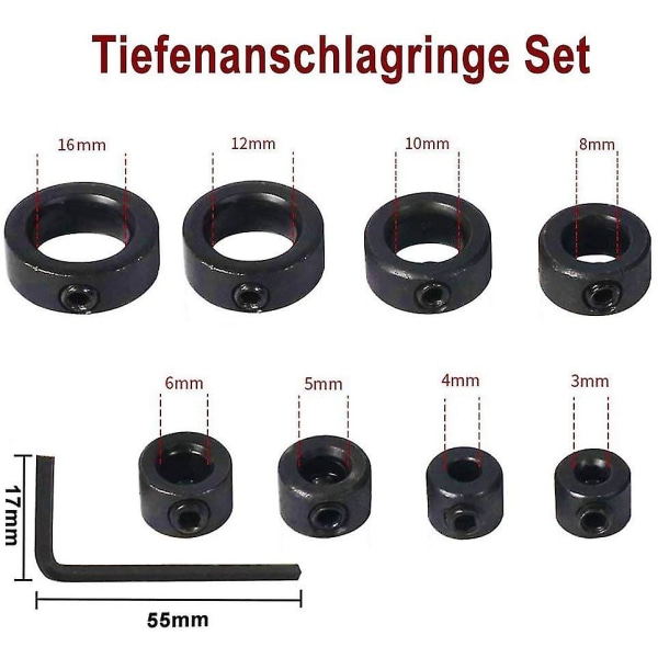 Bor-dybdestopp 8 stk Dybdestopp Borbittposisjonering Ringkrage Ringposisjonering Med Hex-nøkkel For Borbitt Konsistent Boring - 3-16mm