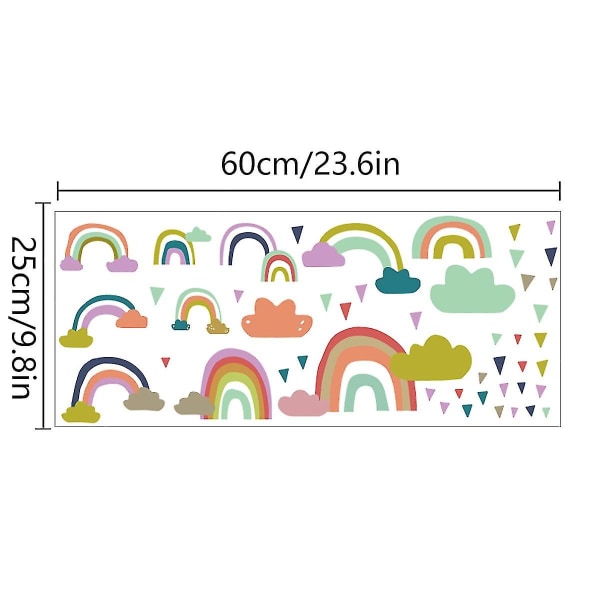 Värikkäät sateenkaaripilvet seinätarroina, geometriset kolmiot seinätarroina, lasten ja vauvojen huoneen sisustukseen