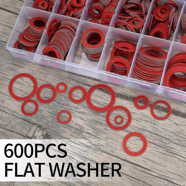 600 stk Fiberskive Assorted Kit 12 Størrelse Rød Stål Papir Fiber Flad Vaskekit Flad Ringforsegling Assor (sammenfiltring)-YUHAO