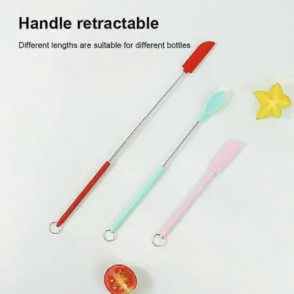 Mini infällbar silikonskrapa sylt djup flaskskrapa sked spatel set köksburkar smörkräm teleskopisk spatelborste 2PCS Set Red A15