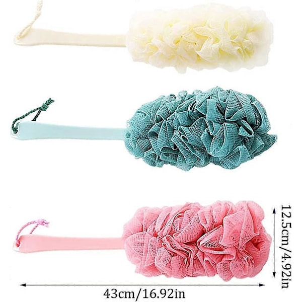 3-pack Långskaftad Badborste, Ryggborste med Duschblomma, Kropps- och Ryggborste för Dusch för Män och Kvinnor