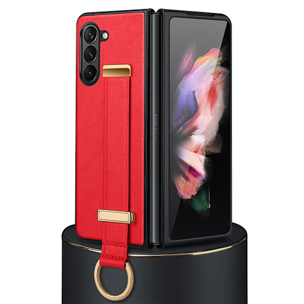 Kotelo yhteensopiva Samsung Galaxy Z Fold 5:n kanssa, PU-nahkainen takakansi käsihihnalla ja jalustalla