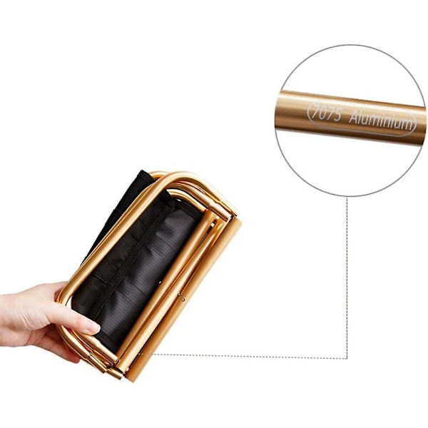 Mini Guld Foldeskammel med Pose, Kompakt Ultralet Aluminium med Bæretaske til Have, Strand, Fiskeri, Vandring, Camping, Picnic