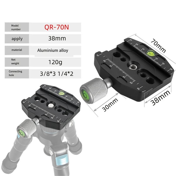 70 mm kameraklemme Quick Release Clamp Stativ Kuglehovedmonteringsadapter Bærbar stativklemme til plade