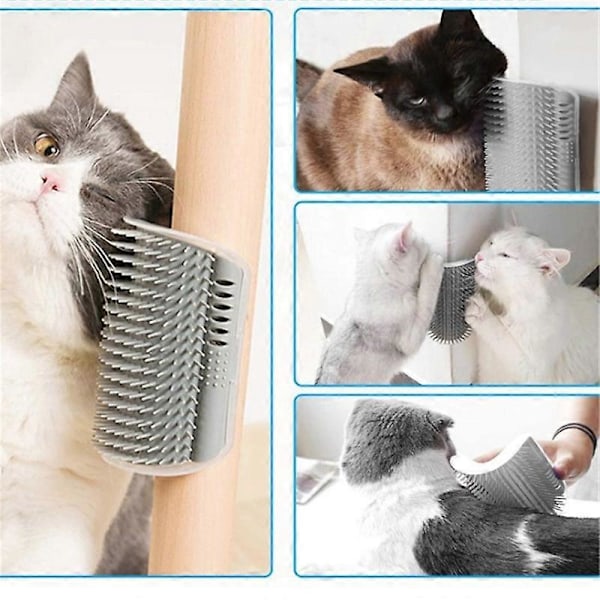 Grå Kattborste Hörn Kattmassage Automatisk Pälsvård Borste Katter Ansiktsborste
