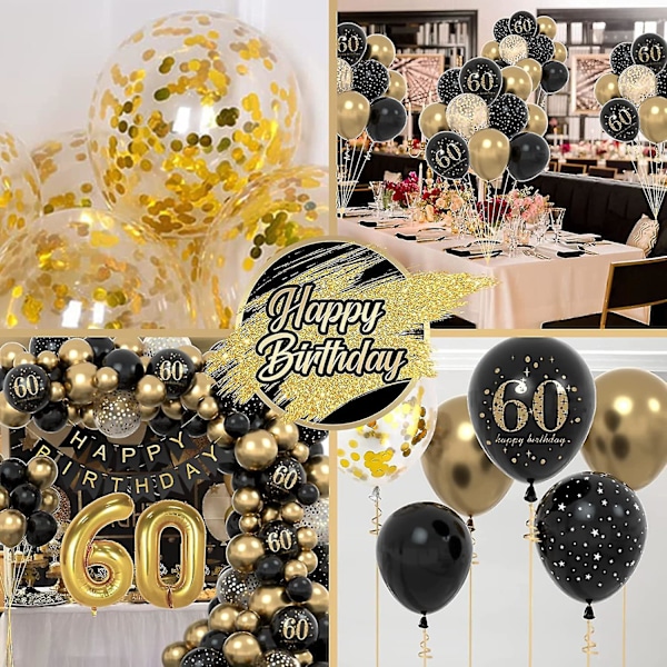 60 års fødselsdag Dekoration, 60 års Mand Kvinde Fest Fødselsdag Dekorationer, Tillykke med fødselsdagen Girland Ballon Sort Guld Dekoration