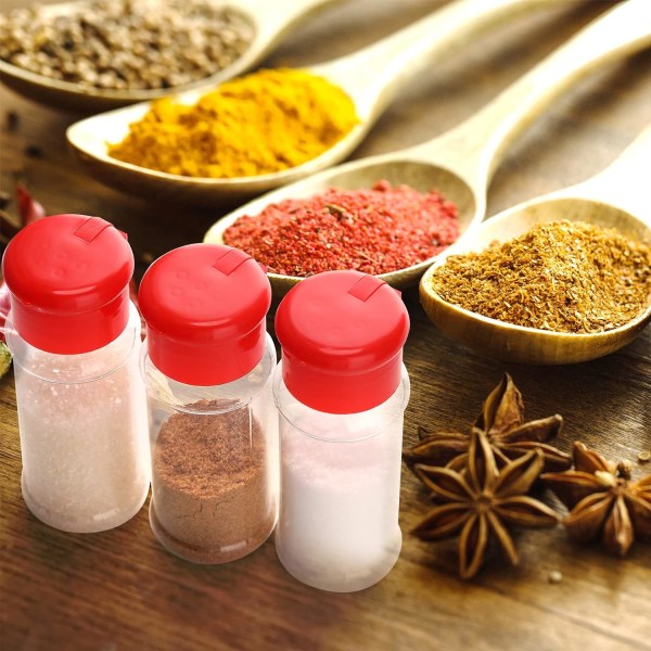 6 pakke 3,5 oz glass salt- og pepperristere Rødt lokk Knuserbeholder Krydderbeholdere Krydderbeholdere med lokk for oppbevaring av saltsukkerkrydder