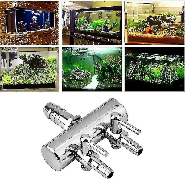 Akvarium luftkontrolventil, akvarium luftventil, metal rustfrit stål gangventil, luftstrømsfordeler splitter til luftpumpe (ruipei)
