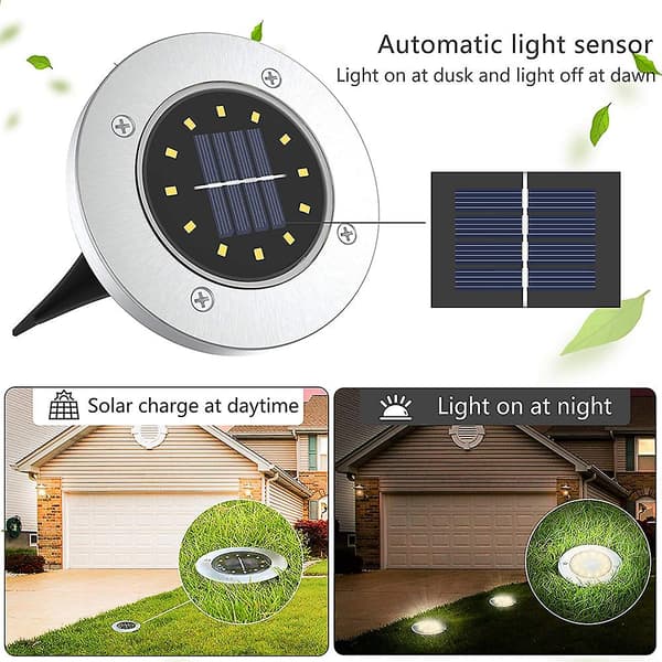 Solcelle Jordlys 12 LED'er 4 Pak Solcellelys Hvide Havelys