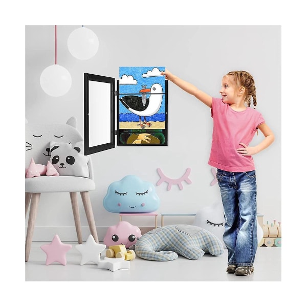 Lasten taidekehykset, edestä avautuvat lasten taideteoskehykset vaihdettavat, kuvien näytön säilytyskehys A4-kokoiselle