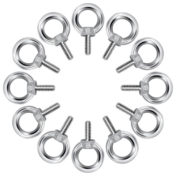 Øyebolter M4 Øyebolter Løfte Ring Ringer Tråd Skruer 304 Rustfritt Stål for Stropper Tau Binding DIY 12 Stykker