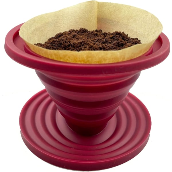 Hopfällbar kaffedrycker för campingkaffe, återanvändbar kaffefilterhållare i silikon för campingröd