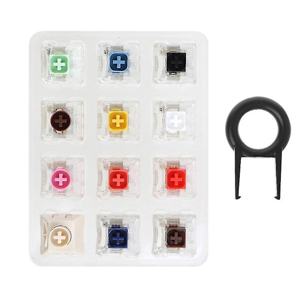 12-Tast Brytertester med Akrylbase og Tasthetter for Kailh Box 4 Mekanisk Tastatur med Key Pu