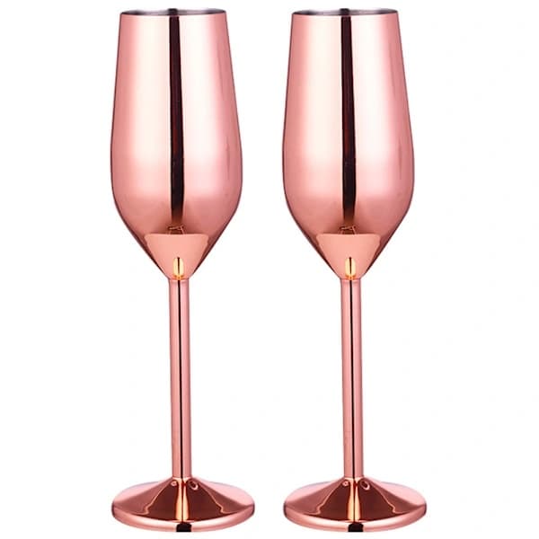 2-pak vinglas i rustfrit stål - champagneglas 220 ml [rosaguld]