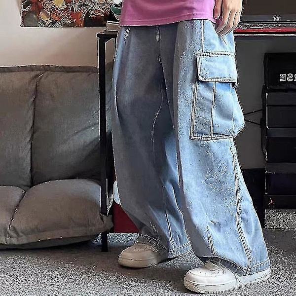ECELEN Baggy Jeans Bukser Herre Denim Bukser Sorte Bredbenede Bukser Herre Jeans Oversized Cargo Koreansk Streetwear Hip Hop Harajuku