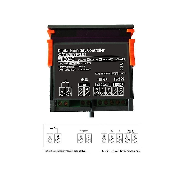 Wh8040 Digital Luftfugtighedskontrol Elektronisk Luftfugtighedskontrol Instrument Regulator Switch Sensor H