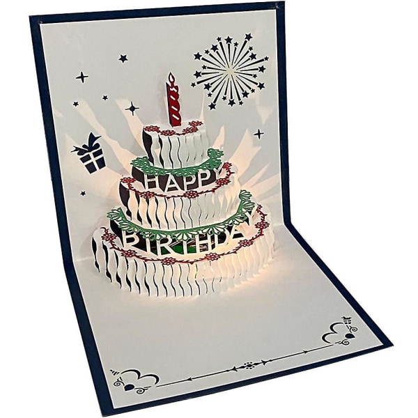 3D Pop Up -syntymäpäiväkortit, led Light Syntymäpäiväkakku Musiikkikortti Postikortit Laserleikatut kortit