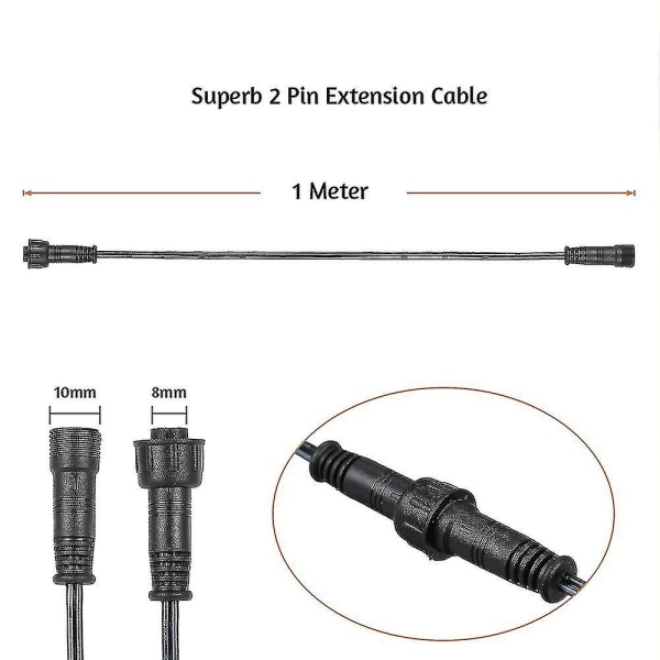 Forlengelseskabel ledning 5 pakke 1 m/ 3,3 fot 2 pins med hann- og hunnkoblinger Ip67 vanntetthet for dekklys