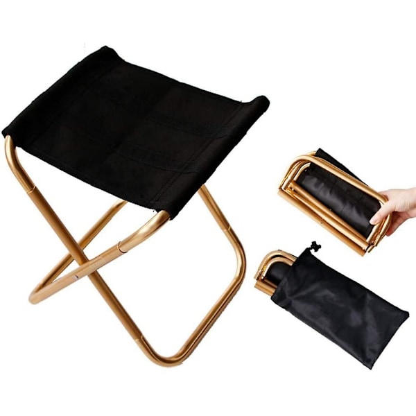 Mini Guld Foldeskammel med Pose, Kompakt Ultralet Aluminium med Bæretaske til Have, Strand, Fiskeri, Vandring, Camping, Picnic