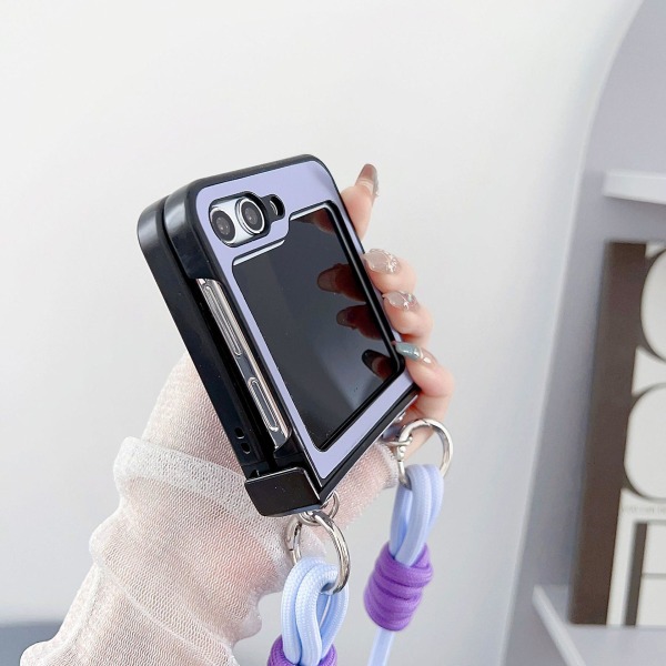 Crossbody yksivärinen nahkainen phone case Samsung Galaxy Z Flip 5:lle rannehihnalla
