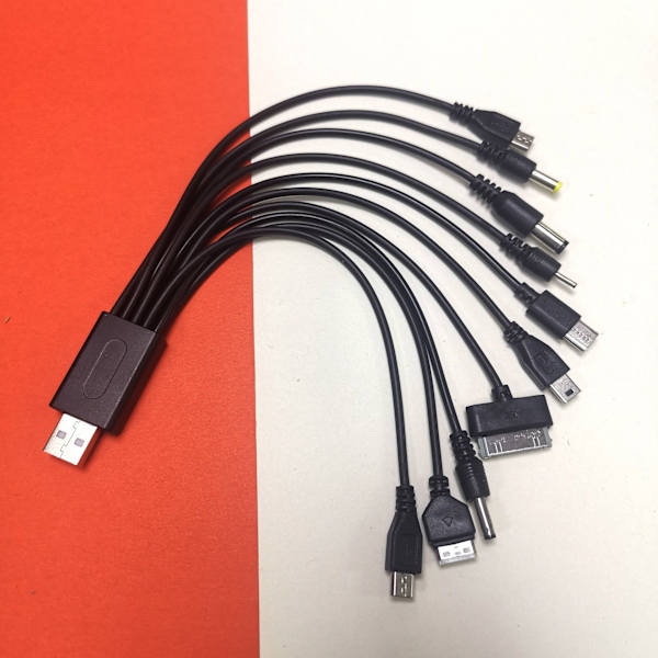 1 stk 10-i-1 Multifunktionel Oplader USB Datakabel Elektronisk Datakabel