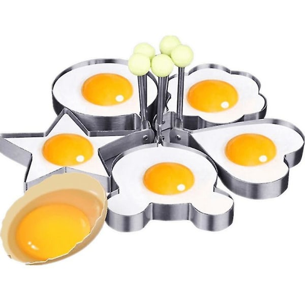 5 stk Egg Kokeringer Rustfritt Stål Stekt Egg Omelett Form Pannekakeform