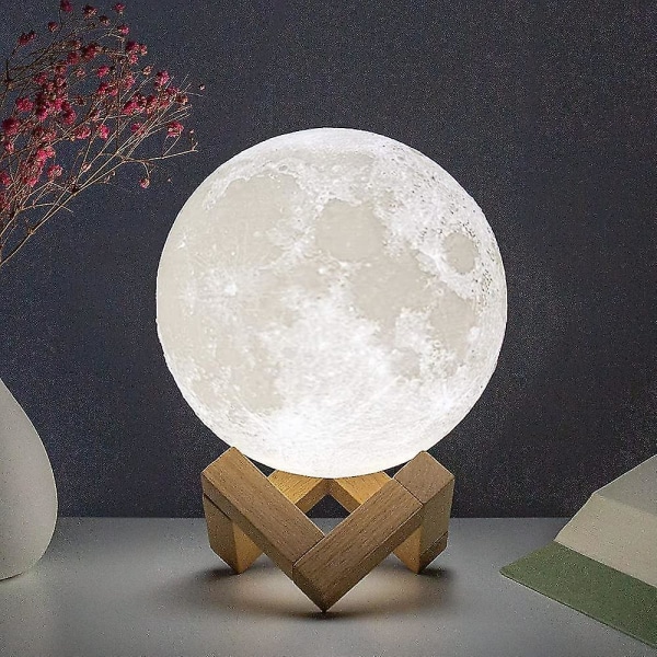 Månljus Månljus 3d- printed nattljus 4,7 tum Cool ljus månljus med trä