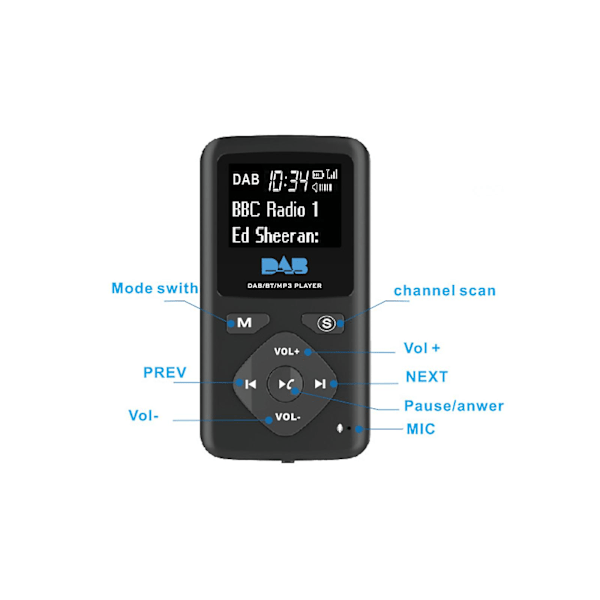 NY Bærbar Lomme Digital FM DAB/DAB+ Radio MP3-spiller Bluetooth 4.0 PracticTa js