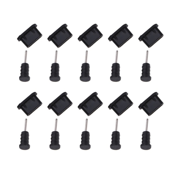 10 par USB typ C cover Silicon Port Plug Cover(svart)